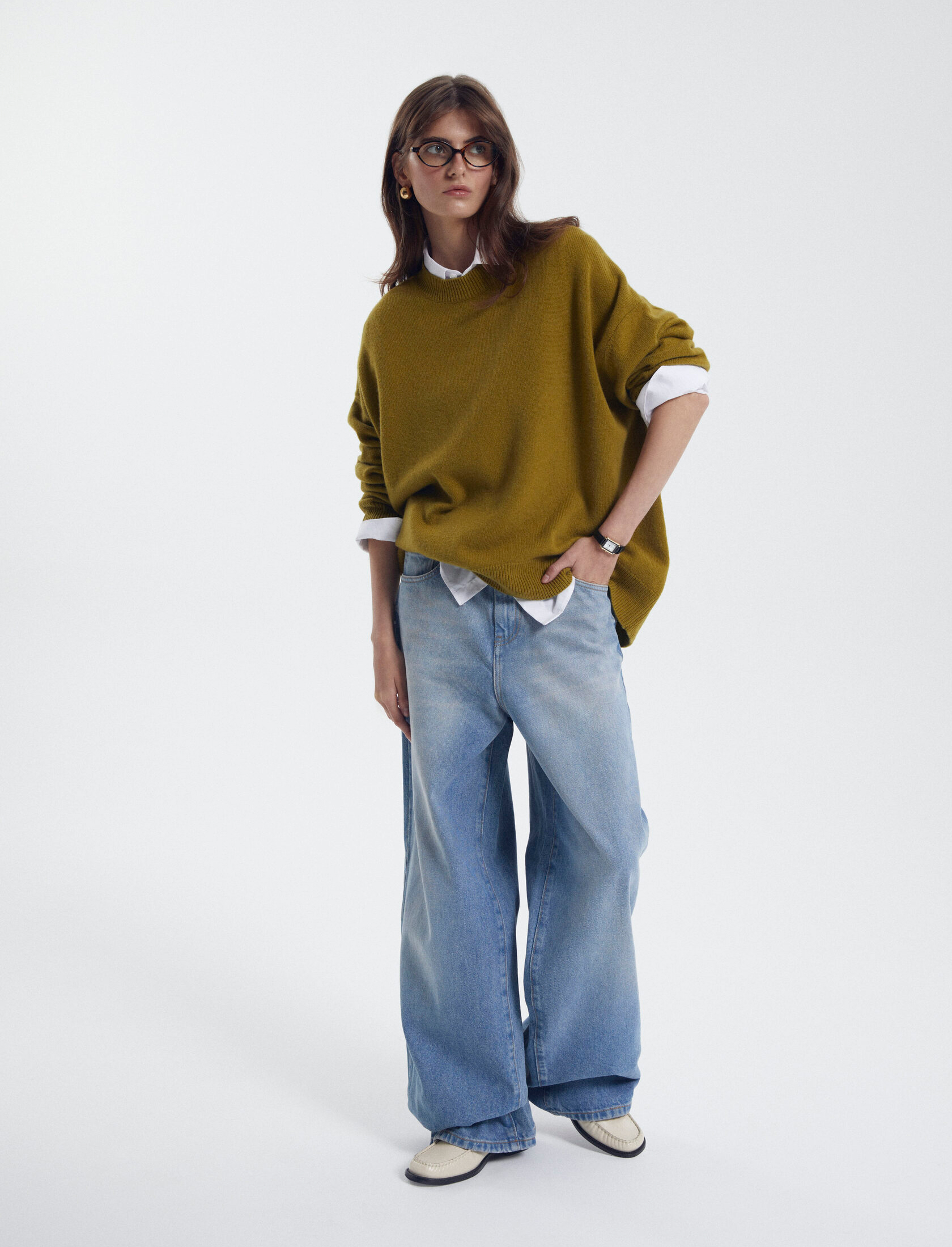 Джинсы wide leg голубого цвета
