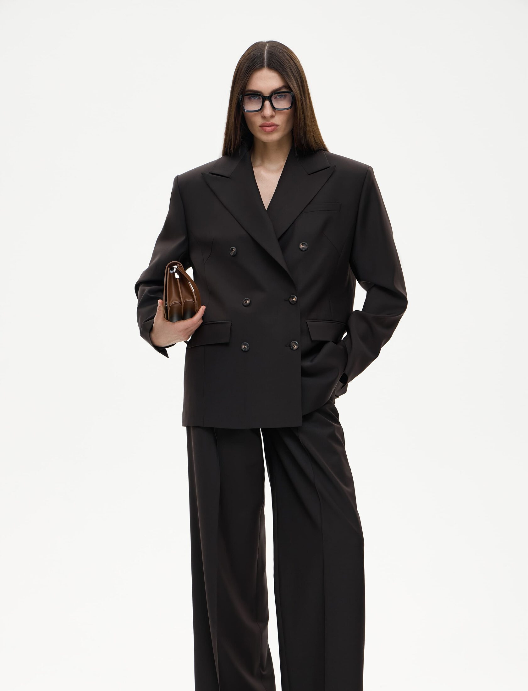 Двубортный жакет оверсайз шоколадного цвета