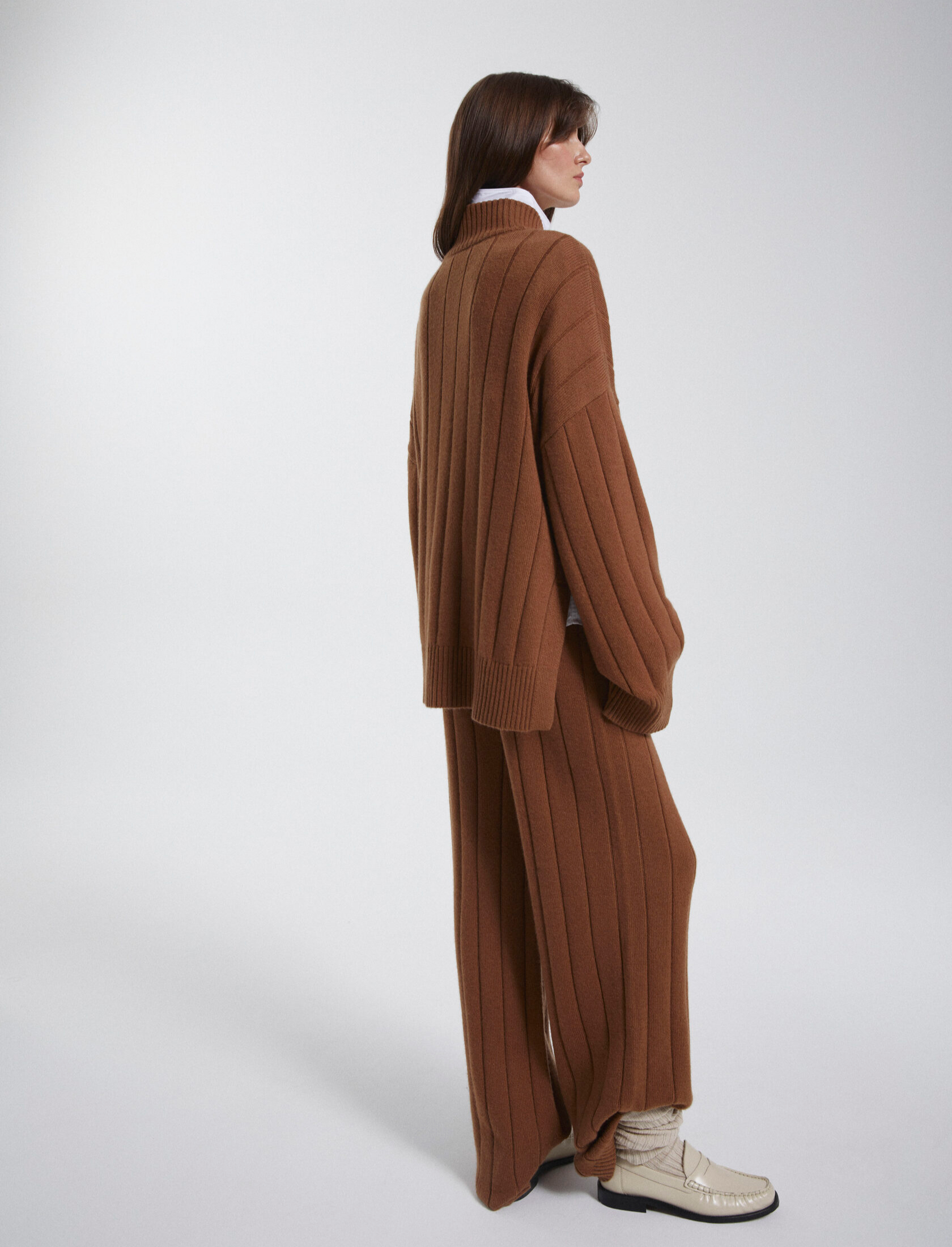 Брюки camel из смесовой шерсти мериноса Petite