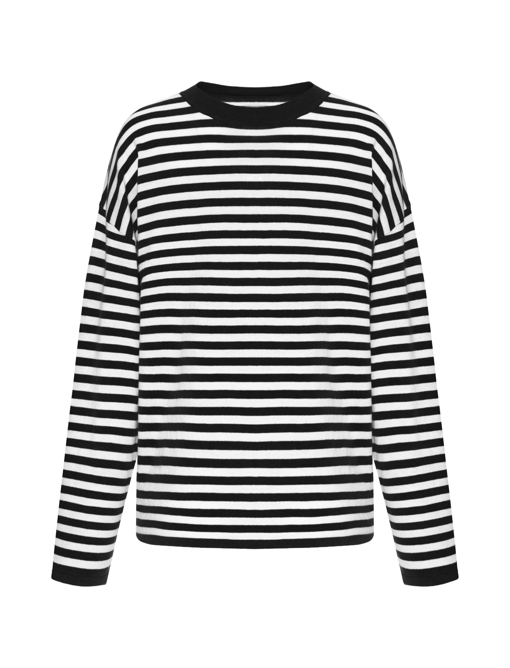 Лонгслив из кашемира и хлопка черный в белую полоску