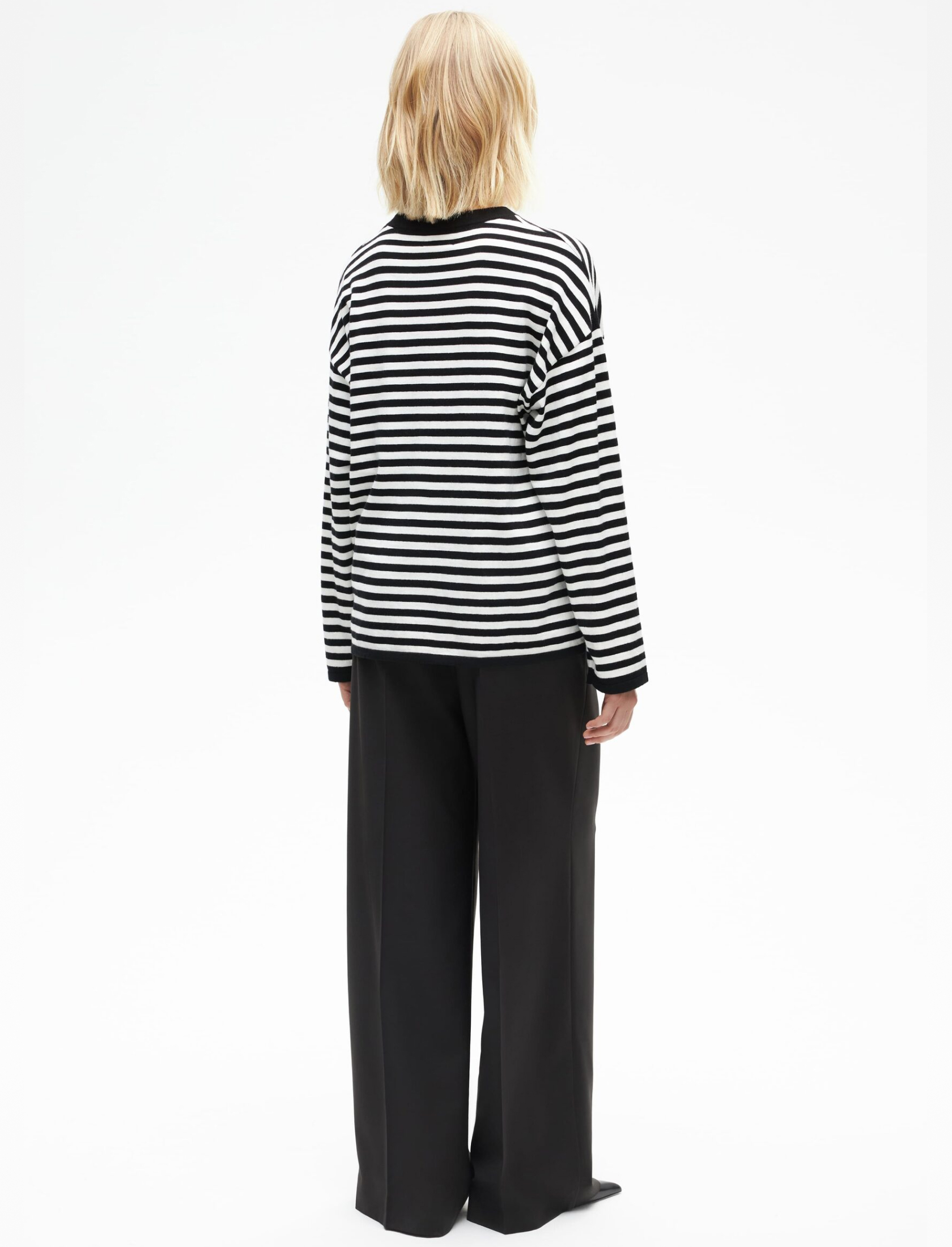 Лонгслив из кашемира и хлопка черный в белую полоску